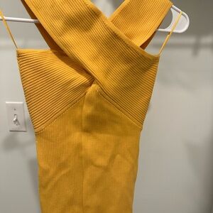 Yellow Ribbed Cross top